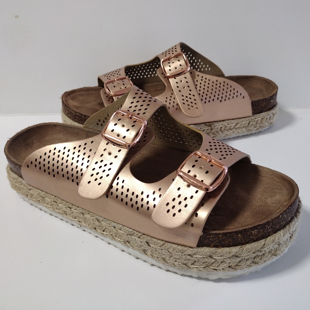 Pierre Dumas Double Strap Adjustable Platform Espadrilles Slide Sandals Size 10